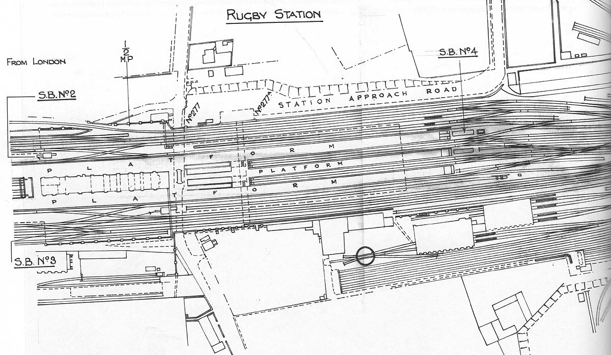 Part of the two chain survey dated circa 1905 showing the 'northern' section of Rugby station and its approaches