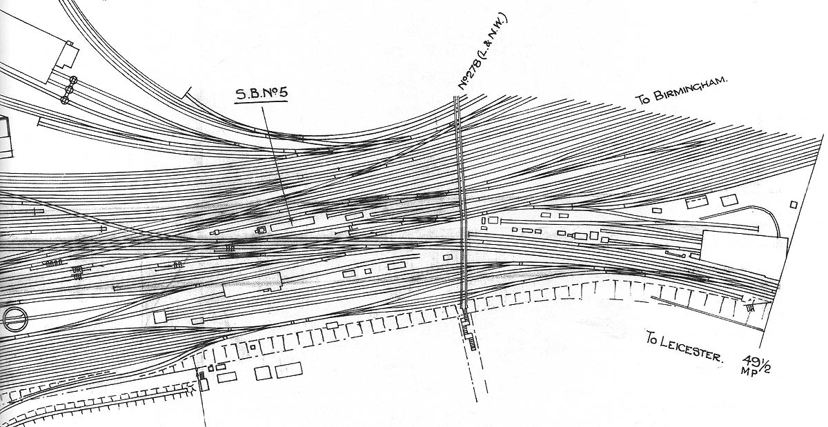 Part of the two chain survey dated circa 1905 showing the approaches to Rugby from both Leicester and Birmingham