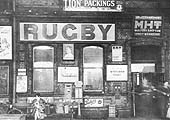 View of Rugby's Refreshment Room doorway and the signage that was liberally distributed on the walls