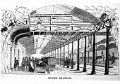 Looking along the Midland Railway's up platform at the second Rugby Station circa 1850