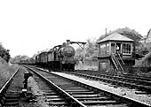 Ex-MR 0-6-0 No 43795 heads a Class K pick up freight service past the ex-MR signal box at Rugby Wharf on 19th July 1955