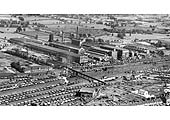 A 1930 panoramic aerial view of Rugby's northern approaches with the BTH works providing the backdrop