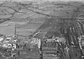 A 1946 aerial view of Rugby shed and works seen in the centre and on the right, the passenger station