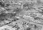 A 1946 panoramic aerial view of the 'northern' approach to Rugby station with the ex-MR line to Leicester leading off to the right