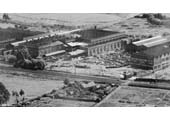 A 1930 aerial view of English Electric Co's Factory with the Rugby to Leamington line passing in front of the works