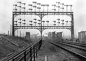 Rugby's Signal Gantry prior to the construction of the Great Central bridge carrying the new railway over the LNWR mainline