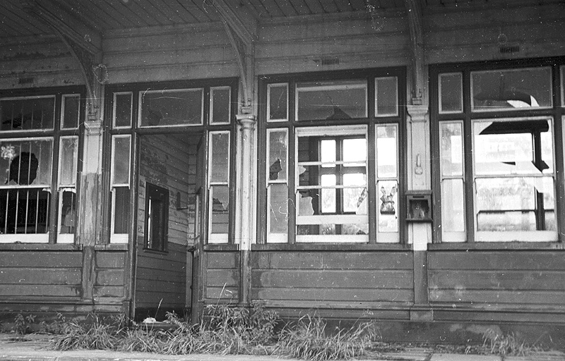 View of the derelict station's down platform building