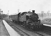 BR built 2MT 2-6-2T No 41228 enters Southam station on 2:37pm Leamington Avenue to Weeden local service