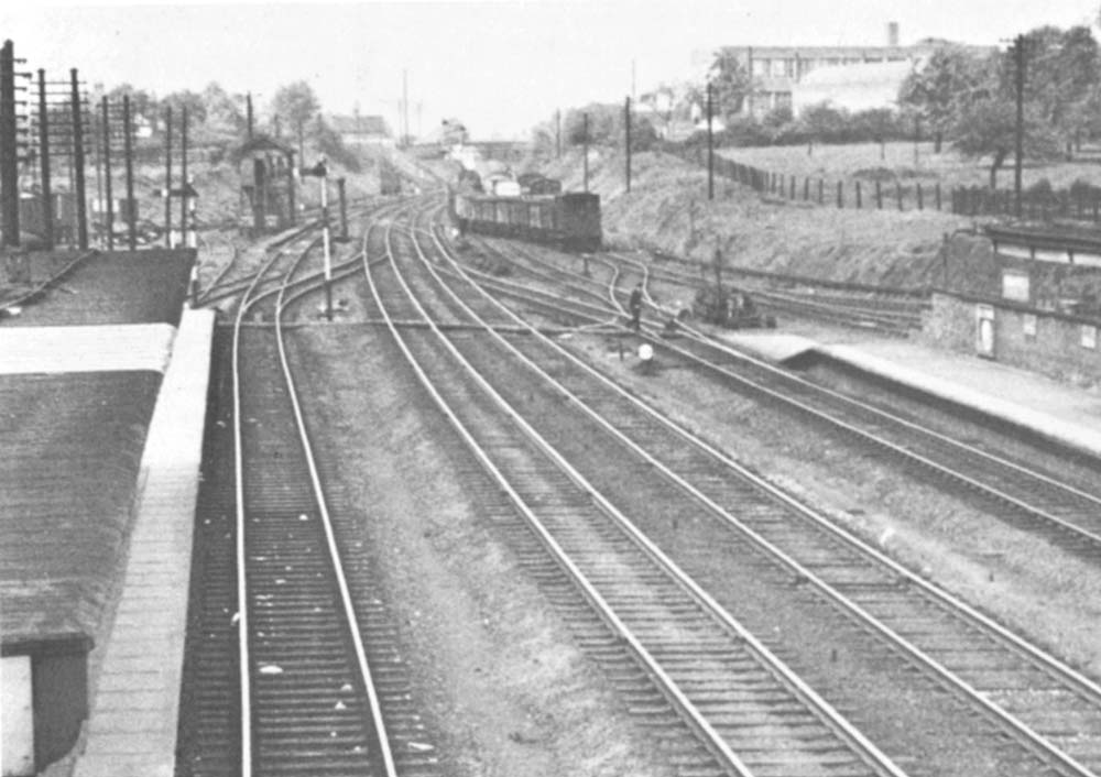 Close up showing a goods train coming off the connecting spur from the MR Derby to Birmingham line on to the exchange sidings