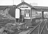 Another view of Three Spires Junction Signal Cabin with the steps from Lythalls Lane on the left