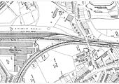 A 1936 Ordnance Survey map showing Three Spires Junction and the exchange sidings as well as the Coventry Loop Line