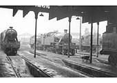 Warwick shed on its last day of working, Saturday 18th November 1958, with ex-LMS designed locomotives in steam