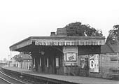 Close up of the station's up platform which shows the neglect since it was last painted in the 1930s caused by the intervening war years