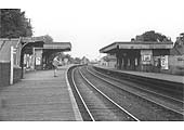 A 1940s view of Warwick Milverton station looking towards Kenilworth and Coventry showing the poor state of repair of the buildings
