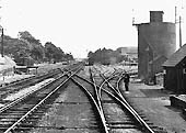 Looking towards Leamington with the entrance to Warwick Milverton shed and goods yard on the right and the station in the distance