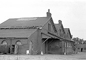 The north west corner of the goods shed showing the door in the centre which was used for road vehicles