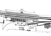 Close up showing the plan of the station building and layout of the goods shed and yard immediately adjacent to the station