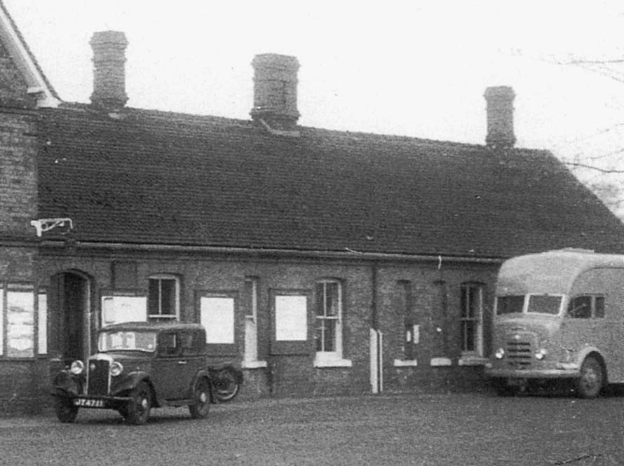 Close up showing the station's single storey passenger facilities accommodating the booking offices and waiting rooms