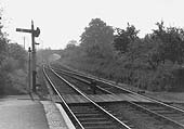 View looking towards Evesham from the down platform in the 1950s with the MR lower quadrant signal on the left