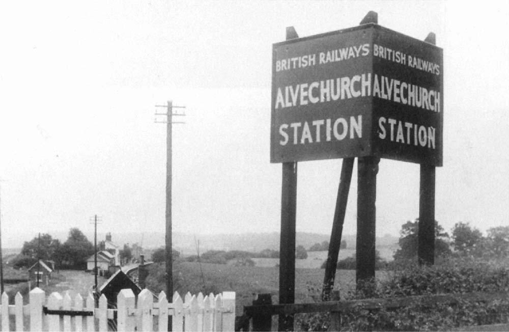 Alvechurch station's road side nameboard sited at the entrance to the station by the overbridge 