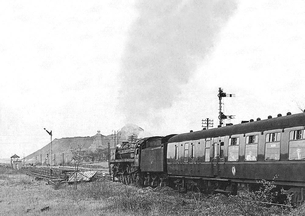 BR Standard 7MT 4-6-2 No 70000 'Britannia' approaches Arley Colliery Sidings signal box on Sunday 3rd May 1964