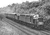 Diesel locomotive D332 is seen on a diverted parcels service on Sunday 10th October 1965