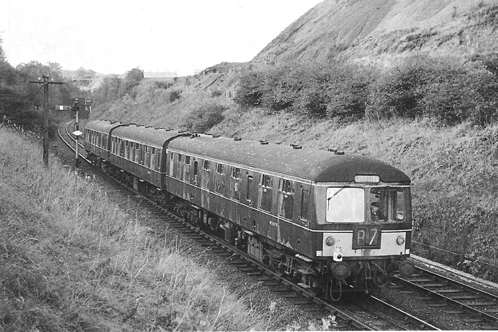 A three-car Craven DMU set leaves the eastern end of Arley Tunnel 'wrong line' on Sunday 23rd October 1966