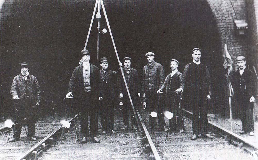 A 1900 photograph of Arley Railway Tunnel's repair gang led by John Stain, the MR's Charge Hand