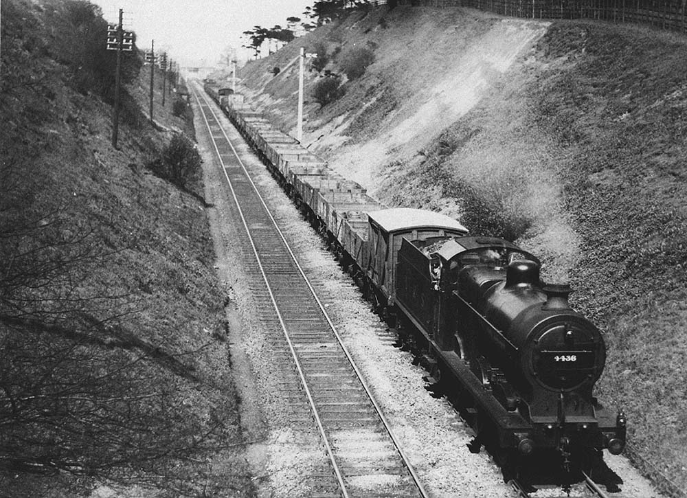LMS Fowler 0-6-0 4F No 4436 leaves Barnt Green in the cutting as it heads south towards Blackwell in 1928