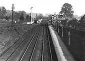 Looking towards Birmingham showing the staggered up and down main platforms of Barnt Green station