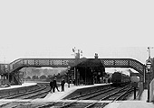 An Edwardian view of the station taken from the Bristol to Birmingham's up platform looking south as a southbound train departs