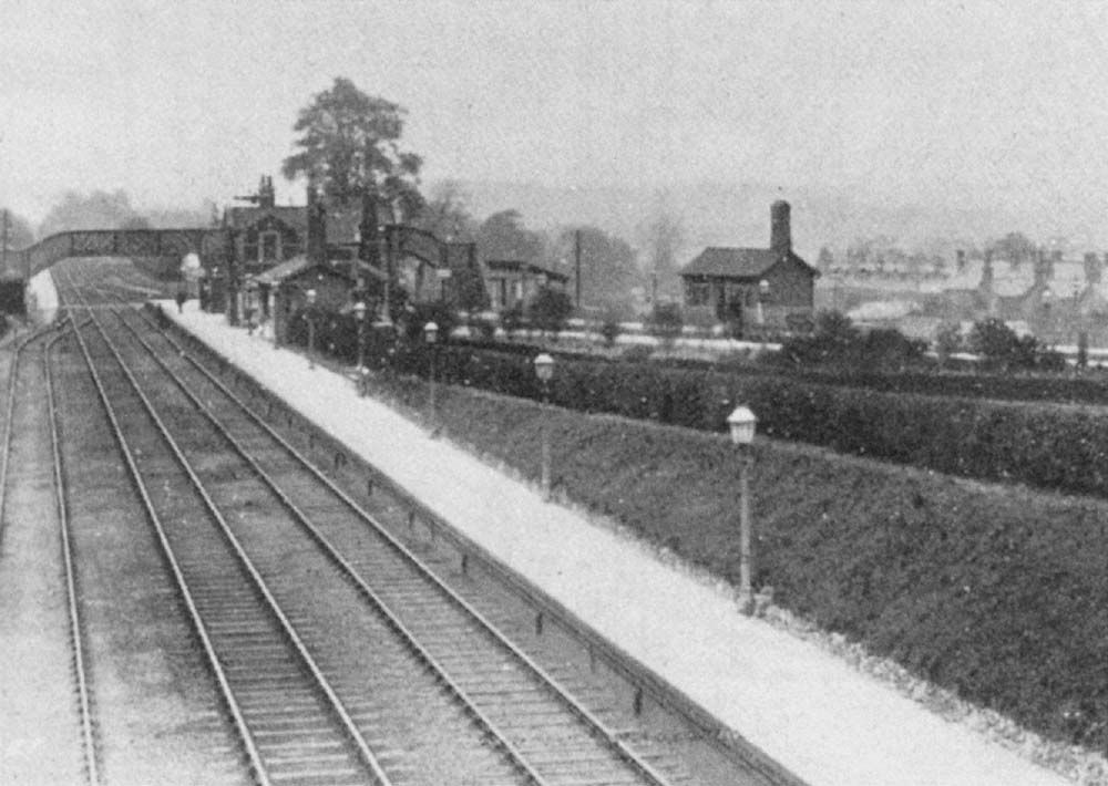 An early 20th century view of the station looking across the down main platform across to the Redditch platforms