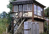 View of the off-set steps and landing to Barnt Green Single Line Junction signal box on 3rd August 1969