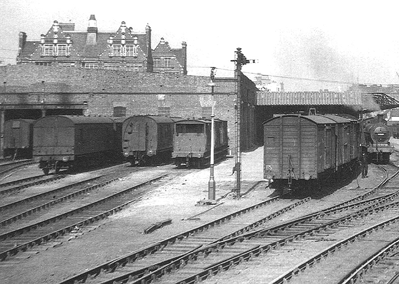 Close up showing Birmingham Central Goods station's rebuilt warehouse erected following bomb damage