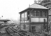 View of Birmingham Central Goods Station's signal box following closure as seen on 30th September 1967