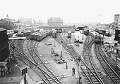 A June 1966 view of  the Central Goods Station's rebuilt warehouse and yard with the metal shed on the left