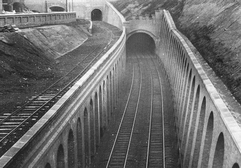 Looking towards Five Ways during the 1885 alterations and building work with the canal on the left and the main line on the right