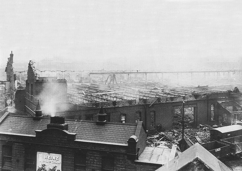 The remains of the warehouse viewed from the Allport Street offices with the 1912 offices in the foreground