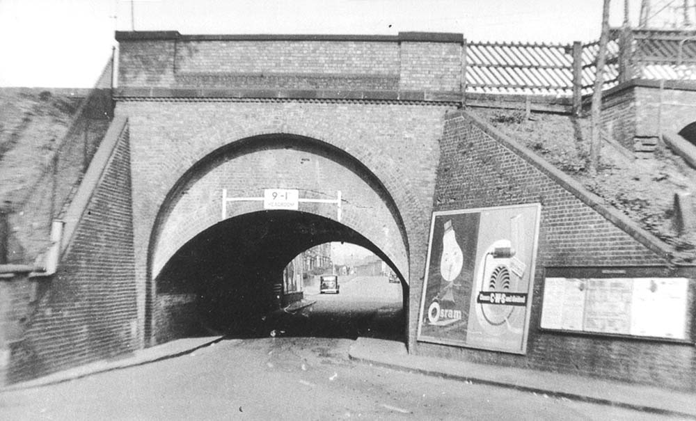View of the low bridge which was strengthened to carry the railway and canal over Bournville Lane