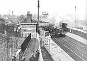 Looking towards New Street from Maryvale Road bridge with the footpath and steps leading to the station in the centre