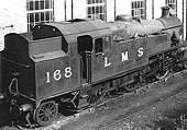 LMS 3MT 2-6-2T No 168, in LMS livery, seen stabled at the back of Bournville shed on Sunday 4th July 1948