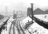 A wintry view looking south towards Bournville signal box, taken on Monday 12th January 1959