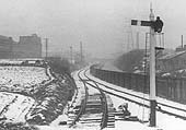 A wintry view looking north from the Lifford branch towards the signal box on the main line, probably taken on 12th January 1959