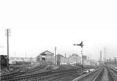 A view of Bournville shed and yard, including the coaling stage, taken from the main line on 21st December 1958