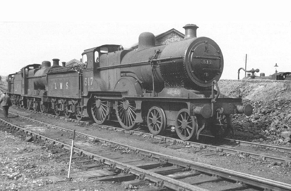 A fine view of Fowler 2P 4-4-0 No 517, standing with other engines in a siding near the coaling stage at Bournville