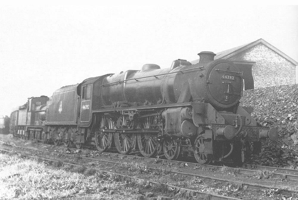 Undated view of ex-LMS 5MT 4-6-0 No 44782, standing in a siding near the coaling stage at Bournville