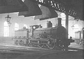 Ex-MR Kirtley 2F 0-6-0 No 22834, with its distictive 'double' frames, stands inside the shed on 2nd March 1935