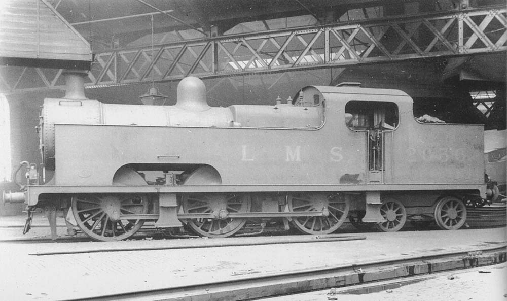 Ex-MR 3P 0-6-4T 'Flatiron' No 2036 stands cold inside Bournville roundhouse on Sunday 2nd June 193