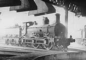 An ex-MR 1F 0-6-0 700 class 'Kirtley' locomotive stands on one of the radial roads on 2nd March 1935