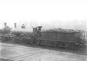 Midland Railway class 1 2-4-0 No 25, clearly still in use, photographed at Bournville on Sunday 9th April 1922